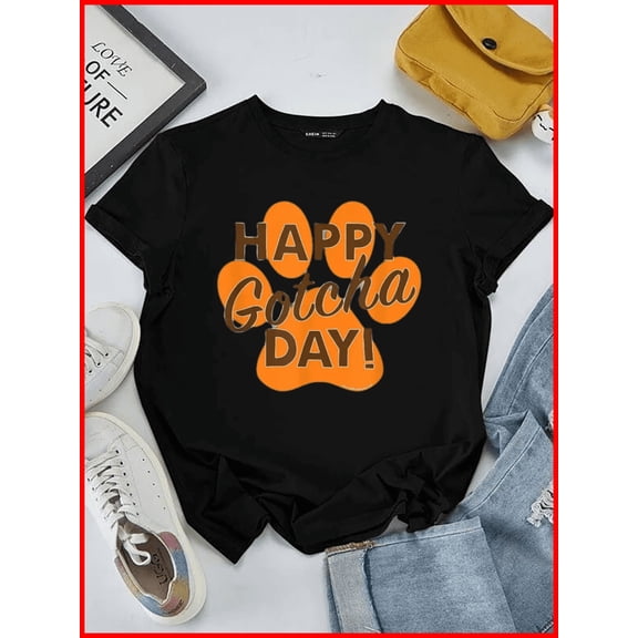 Happy Gotcha Day Orange Dog Paw Print Animal Rescue Apparel Unisex T-Shirt, up to Size 5XL