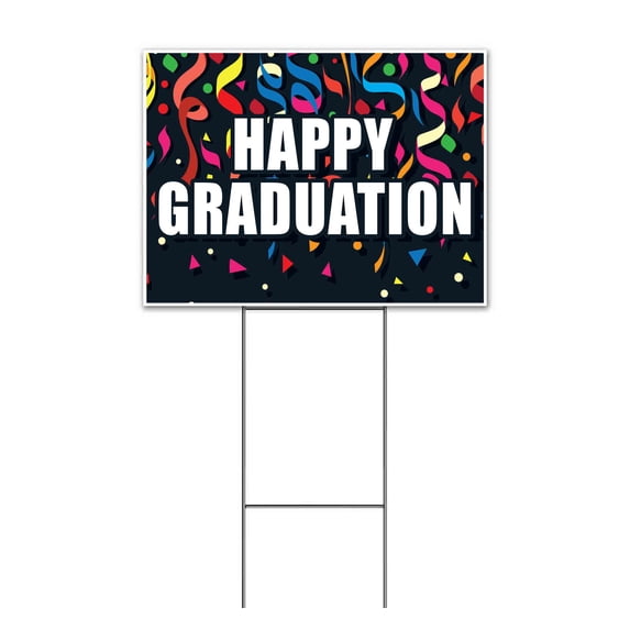 Happy Graduation (18" x 24") Yard Sign, Includes Metal Step Stake