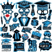 Happy Graduation 2026 Photo Booth Props 30pcs Funny Large Graduation Photo Props Class of 2026 Grad Decor with Sticks for Kids Boy Girl Women Men Graduation Party Favors Supplies Decorations
