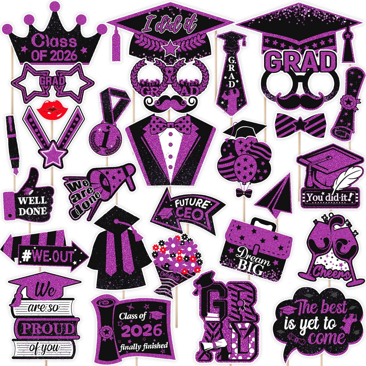 Happy Graduation 2026 Photo Booth Props 30pcs Funny Large Graduation ...
