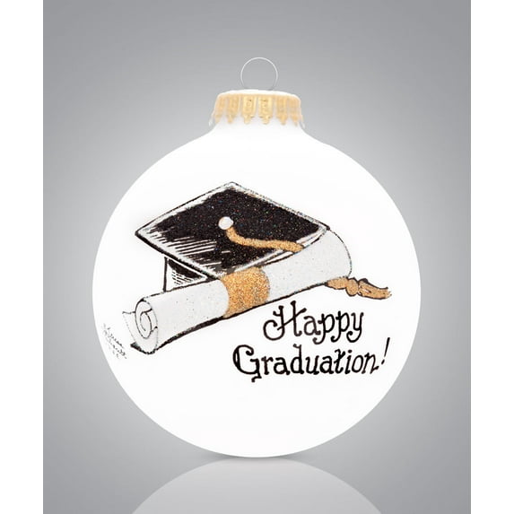 Happy Graduation Cap and Diploma Glass Ornament Made in USA