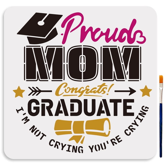 Happy Graduation Stencil Template 11.811.8inch Large Hat Proud Mom Graduate Stencils with Paint Brush Graduation Celebration Drawing Template
