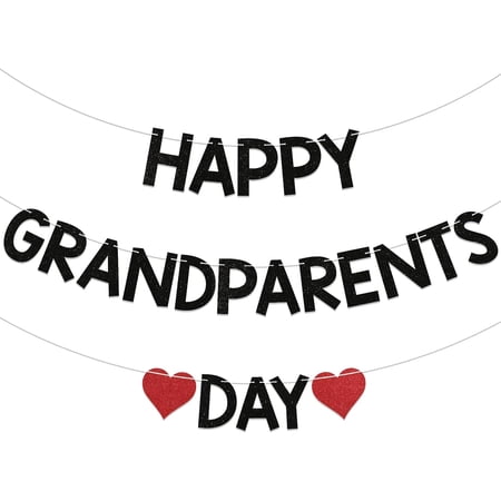 Happy Grandparents Day Banner - Best Grandpa Grandma Banner, Family Holiday School Event Retirement Love Grandparents Party Decor Supplies Black Glitter