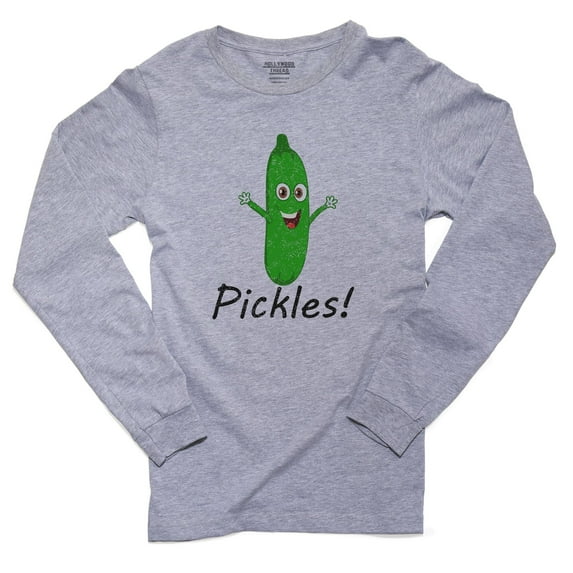 Happy Green Pickle Yelling Pickels! - Hilarious Men's Long Sleeve Grey T-Shirt