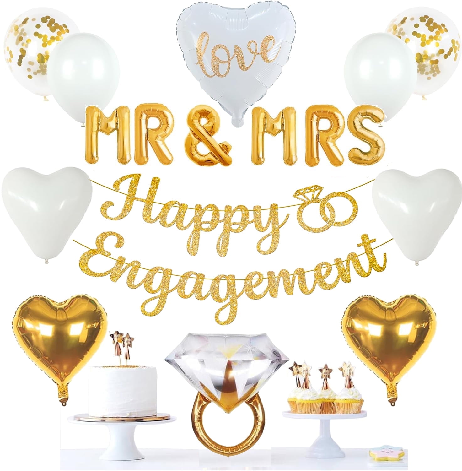 Happy Greetings Engagement Party Decoration Kit, Mr & Mrs Balloons Wedding Decor
