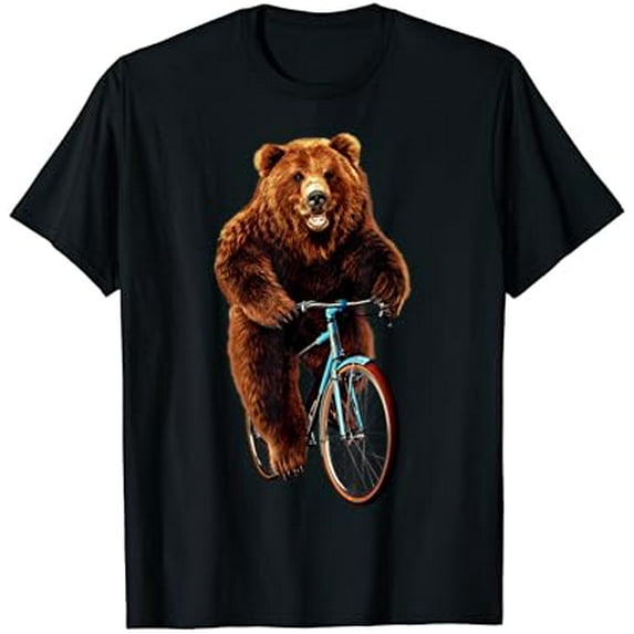 Happy Grizzly Bear Cycling, Mountain Bike Bicycle T-Shirt