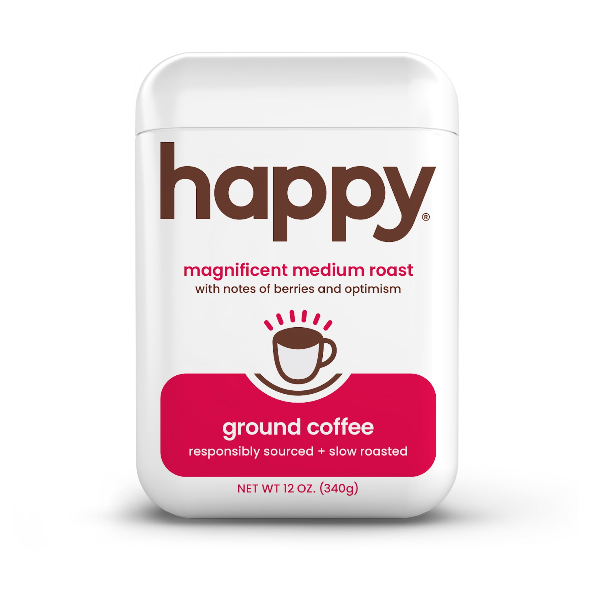 Happy Medium Roast Ground Coffee 12oz with Fruity and Chocolatey