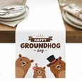 thumbnail image 1 of Happy Ground Day Table Runner Country Cartoon Floral Hat Groundhogs Table Runners Dresser Scarves Holiday Kitchen Dining Table Decoration for Home Party Indoor 13x48 Inch, 1 of 9
