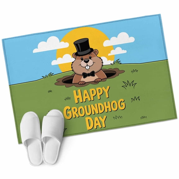 Happy Groundhog Day Area Rugs Collection 2'x3', Cartoon Ground Hog Grass Sun Sky Blue Non Slip Indoor Rectangle Throw Runner Rug Floor Mat Carpet for Living Room Dining Table Bedroom Nursery