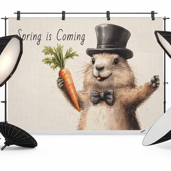 Happy Groundhog Day Backdrop for Photography,Fabric Photo Background Backdrop,Spring Party Pastoral Carrot Photo Booth Background for Portrait Photoshoot Video Wedding Studio Decoration Banner 7x5ft