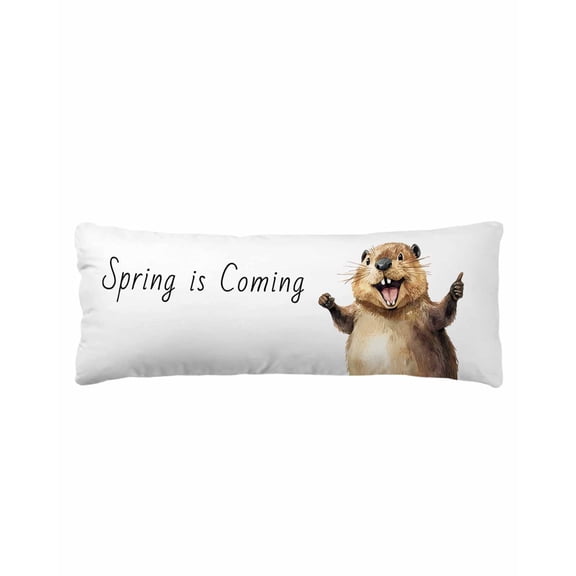 Happy Groundhog Day Body Pillow Cover 20 x 54 Inch Decorative Pillow Cover Funny Cute Animal Spring Pastoral Lumbar Pillowcase Seasonal Rectangle Cushion Case for Couch Sofa Bed Living Room