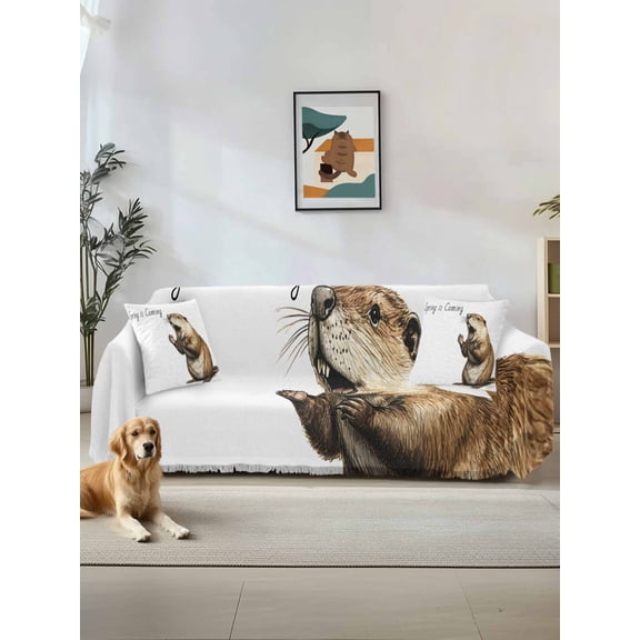 Happy Groundhog Day Couch Cover, February Spring Party Cute Animals Sofa Cover Blanket for Loveseat Couches,Sectional Sofa Slipcover Furniture Protector for Living Room Bedroom 71''x118''