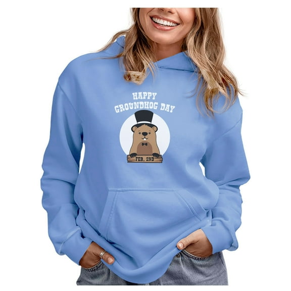 Happy Groundhog Day Hoodie Woodchuck Funny Women Hoodie X-Large California Blue