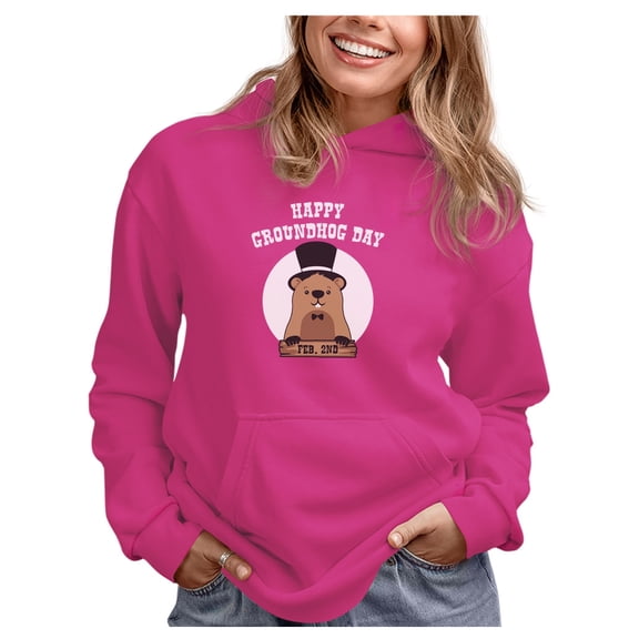 Happy Groundhog Day Hoodie Woodchuck Funny Women Hoodie X-Large Pink