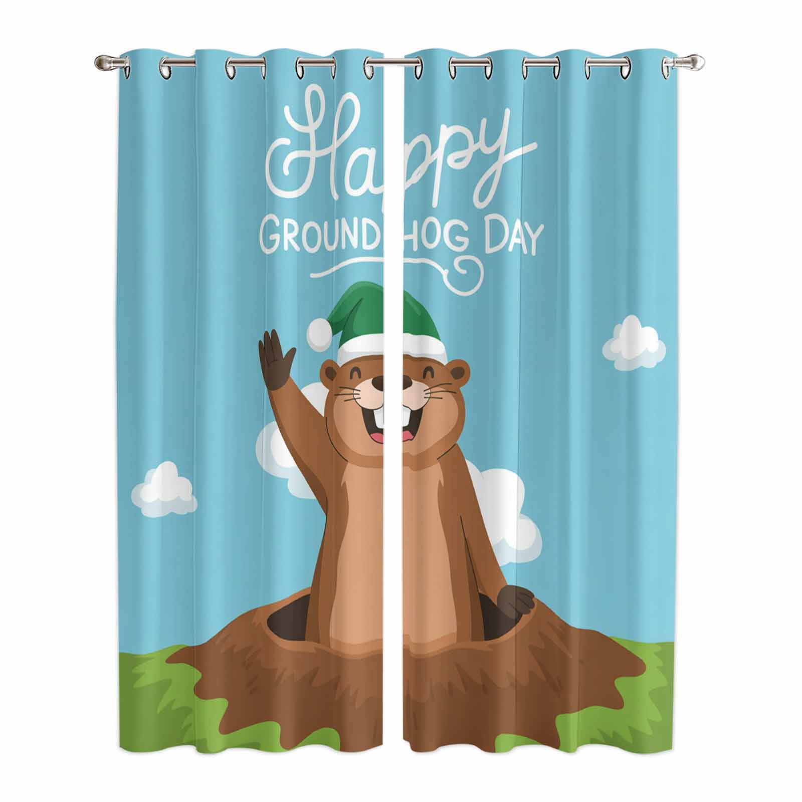 Hapy Rommet Happy Groundhog Day Kitchen Curtains Window Panels, Cartoon Ground Hog ...