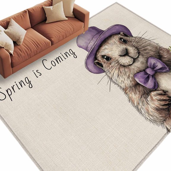 Happy Groundhog Day Large Area Rugs for Bedroom Living Room, Soft Non Slip Carpet Bedside Rug, Spring Carrot Funny Cute Animals Rectangular Floor Cover Kitchen Accent Rug 6'x9' for Dining Room/Office