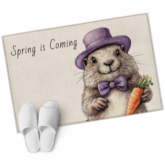 Happy Groundhog Day Large Area Rugs for Bedroom Living Room, Soft Non Slip Carpet Bedside Rug, Spring Carrot Funny Cute Animals Rectangular Floor Cover Kitchen Accent Rug 2'x3' for Dining Room/Office
