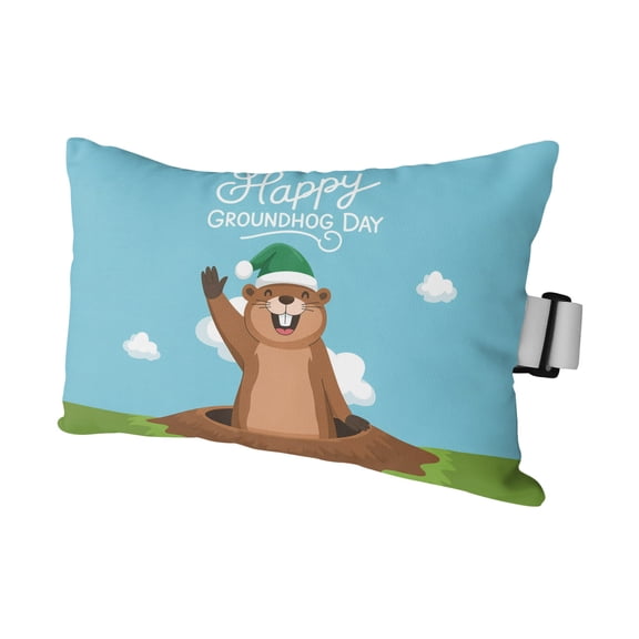 Happy Groundhog Day Outdoor Pillows for Chaise Lounge Chair Waterproof Lumbar Pillows with Insert&Strap Beach Headrest Pillow Cartoon Ground Hog Hole Blue Sky Country Pillow for Patio Pool 11"x16"