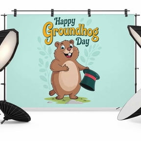 Happy Groundhog Day Photography Backdrop 7x5FT, Cartoon Black Hat Groundhog Mint Green Photo Backdrops, Background for Photography Studio Photo Studio Background, Back Drop for Photoshoot