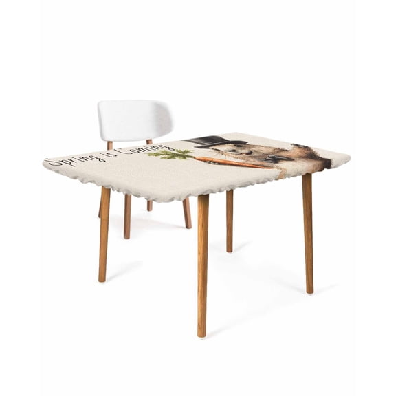 Happy Groundhog Day Rectangle Tablecloth, Waterproof Elastic Fitted Table Covers for 3 Foot Tables, 24x36inch Decorative Tablecloths for Picnic, Camping, Indoor, Outdoor, Spring Party Pastoral Carrot