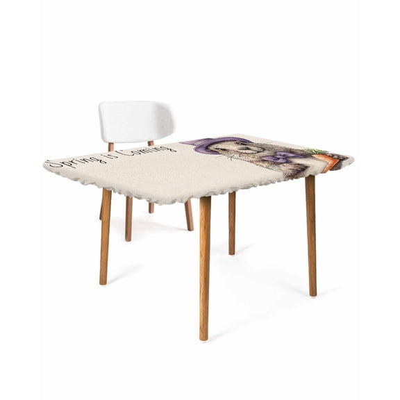 Happy Groundhog Day Rectangle Tablecloth, Waterproof Elastic Fitted Table Covers for 3 Foot Tables, 24x36inch Decorative Tablecloths for Picnic, Camping, Outdoor, Spring Carrot Funny Cute Animals