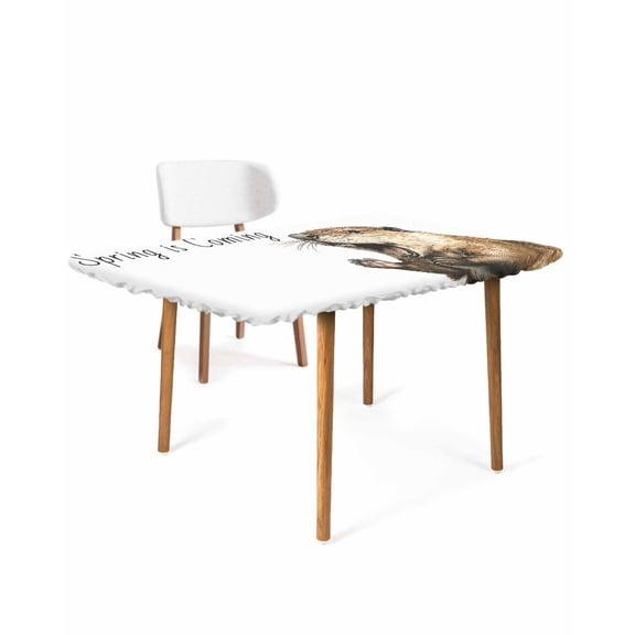 Happy Groundhog Day Rectangle Tablecloth, Waterproof Elastic Fitted Table Covers for 3 Foot Tables, 24x36inch Decorative Tablecloths for Picnic, Camping, Outdoor, February Spring Party Cute Animals