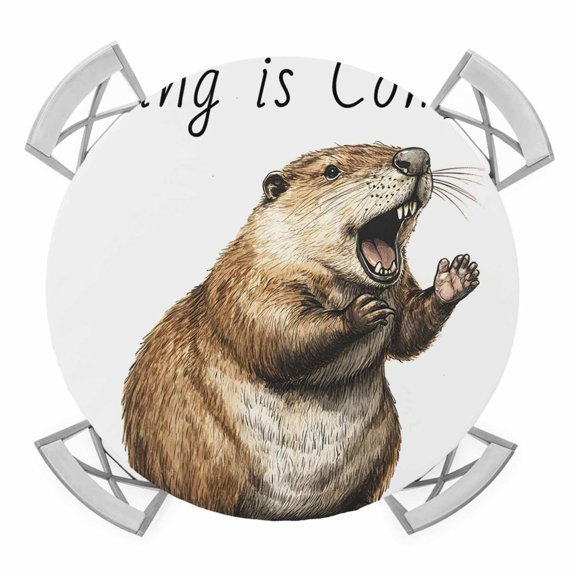 Happy Groundhog Day Round Tablecloth for 36-44 Inch Tables,Fitted Table Cover with Elastic Edge,February Spring Party Cute Animals Waterproof Outdoor Table Cloth Protector for Patio Garden Dinner