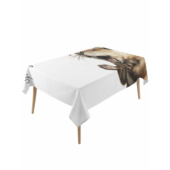 Happy Groundhog Day Table Cloth, Waterproof Tablecloth for Rectangle Tables, February Spring Party Cute Animals Reusable Washable Fabric Table Cover for Restaurant Kitchen Dining Tables 60"x120"