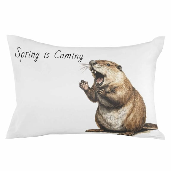Happy Groundhog Day Throw Pillow Cover 24 x 36 Inch Decorative Pillow Cover February Spring Party Cute Animals Lumbar Pillowcase Seasonal Rectangle Cushion Case for Couch Sofa Bed Living Room