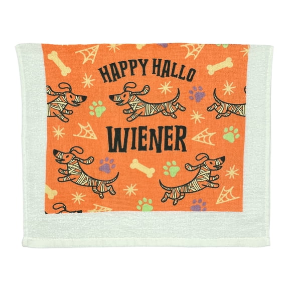 Happy Hallo Wiener Funny Spooky Puppy Dog Tea Towel