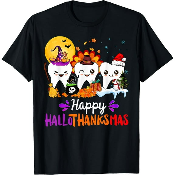 Happy Hallothanksmas Dentist Dental Hygienist Assistant T-Shirt