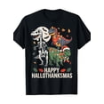 thumbnail image 1 of Happy Hallothanksmas Dinosaur Skeleton Holiday Graphic Tee for Men Women, Funny Halloween Thanksgiving Christmas Short Sleeve T-Shirt, Casual Crew Neck Top for Holiday Gift, 1 of 9
