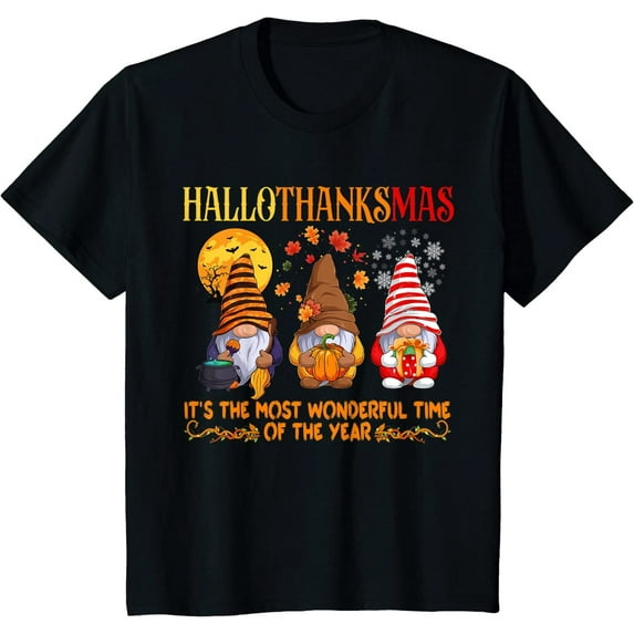 Happy Hallothanksmas Gnomes Fall Halloween Funny Youth Unisex T-shirt