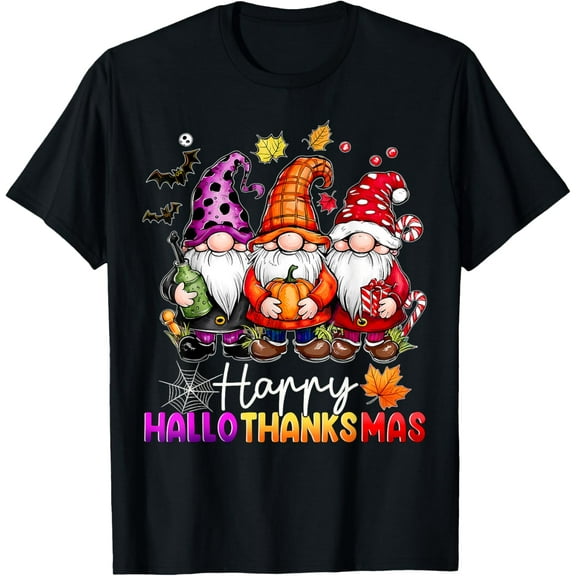 Happy Hallothanksmas Gnomes Lover Halloween Merry Christmas T-Shirt