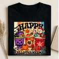 thumbnail image 1 of Happy Hallothanksmas Graphic T‑Shirt, Retro Coffee Cup Tee, Short Sleeve Crewneck Holiday Top for Women, 1 of 9