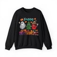 thumbnail image 1 of Happy Hallothanksmas Halloween Thanksgiving Christmas Funny Sweatshirt Women's Crewneck Black Large, 1 of 4