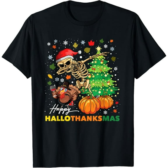 Happy Hallothanksmas Halloween Thanksgiving Christmas T-Shirt