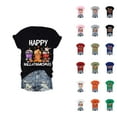 thumbnail image 1 of Happy Hallothanksmas Halloween Thanksgiving Christmas Tshirts Women 2025 Short Sleeve Crewneck Graphic Shirts for Women, 1 of 5