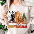 thumbnail image 1 of Happy Hallothanksmas Sweatshirt, Funny Skeleton, Turkey, and Gingerbread Shirt, Pumpkin Spice to Snowman Holiday Mashup SWEAT Sweatshirt for Fall to Christmas BO120724, 1 of 5