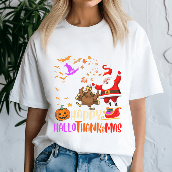 Happy Hallothanksmas Tshirt, Halloween Thanksgiving Christmas Shirt, Holiday Season Tee, Turkey Gift, Vintage Ghost ,Merry Christmas