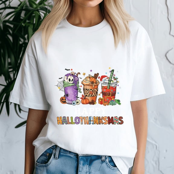 Happy Hallothanksmas Tshirt, Halloween Thanksgiving Christmas Shirt, Holiday Season Tee, Turkey Gift, Vintage Ghost ,Merry Christmas