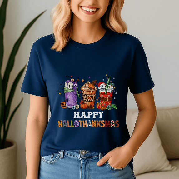 Happy Hallothanksmas Tshirt, Halloween Thanksgiving Christmas Shirt, Holiday Season Tee, Turkey Gift, Vintage Ghost ,Merry Christmas
