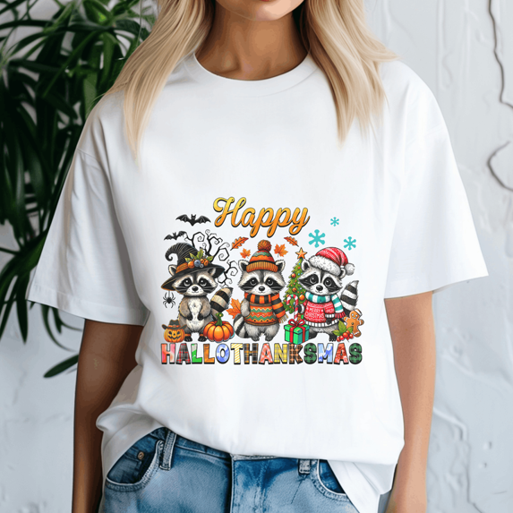 Happy Hallothanksmas Tshirt, Halloween Thanksgiving Christmas Shirt, Holiday Season Tee, Turkey Gift, Vintage Ghost ,Merry Christmas