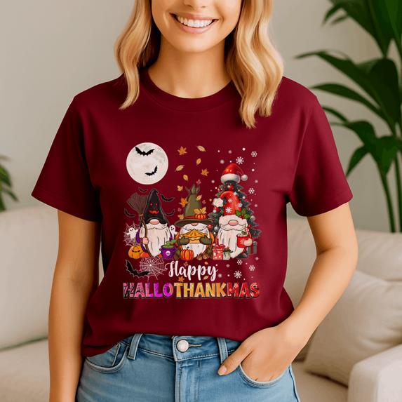 Happy Hallothanksmas Tshirt, Halloween Thanksgiving Christmas Shirt, Holiday Season Tee, Turkey Gift, Vintage Ghost ,Merry Christmas