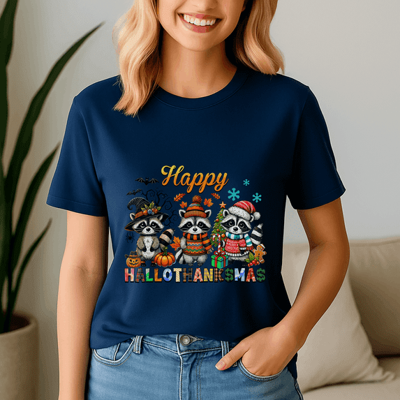 Happy Hallothanksmas Tshirt, Halloween Thanksgiving Christmas Shirt, Holiday Season Tee, Turkey Gift, Vintage Ghost ,Merry Christmas