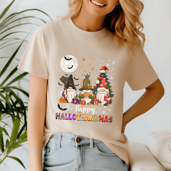 Happy Hallothanksmas Tshirt, Halloween Thanksgiving Christmas Shirt, Holiday Season Tee, Turkey Gift, Vintage Ghost ,Merry Christmas