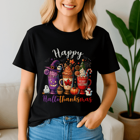 Happy Hallothanksmas Tshirt, Halloween Thanksgiving Christmas Shirt, Holiday Season Tee, Turkey Gift, Vintage Ghost ,Merry Christmas