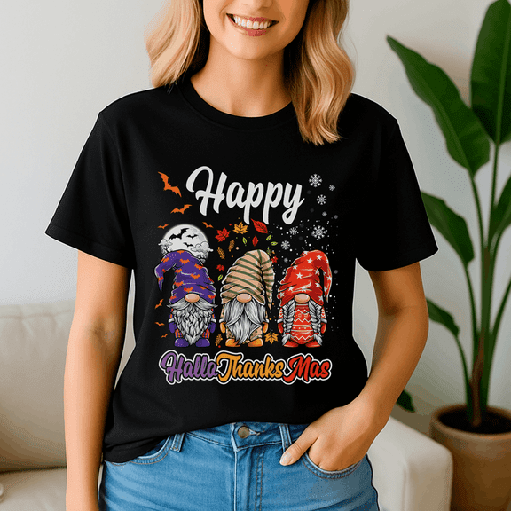 Happy Hallothanksmas Tshirt, Halloween Thanksgiving Christmas Shirt, Holiday Season Tee, Turkey Gift, Vintage Ghost ,Merry Christmas