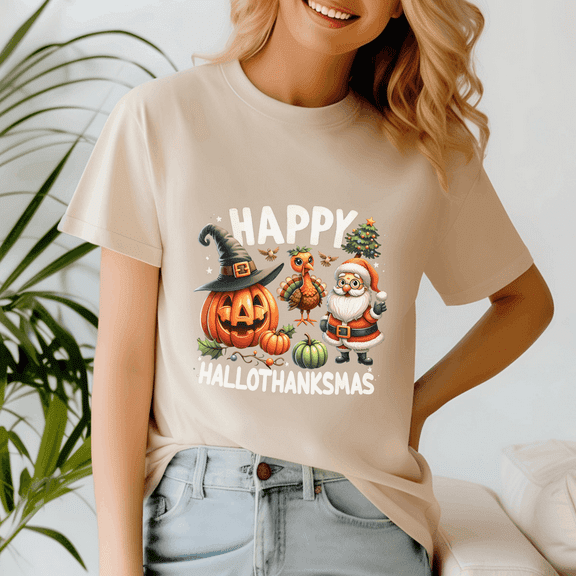 Happy Hallothanksmas Tshirt, Halloween Thanksgiving Christmas Shirt, Holiday Season Tee, Turkey Gift, Vintage Ghost ,Merry Christmas