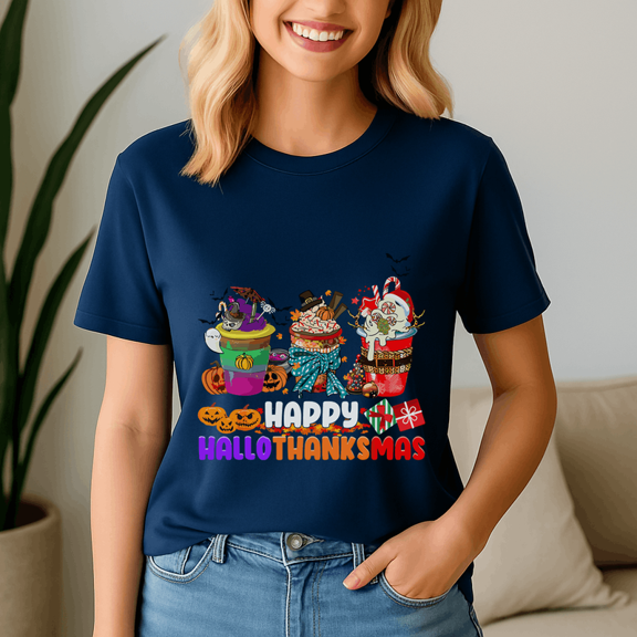 Happy Hallothanksmas Tshirt, Halloween Thanksgiving Christmas Shirt, Holiday Season Tee, Turkey Gift, Vintage Ghost